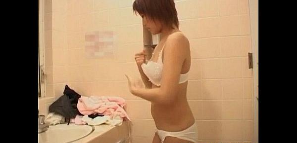  Mirai is watched while rubbing her snatch after shower